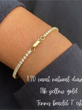 18K Yellow Gold Diamond Tennis Bracelet - Gold